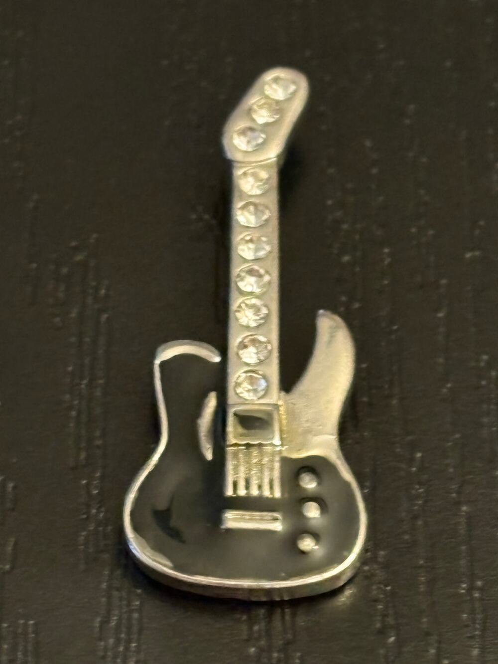 Silver Tone Electric Guitar Pendant Rhinestone Neck